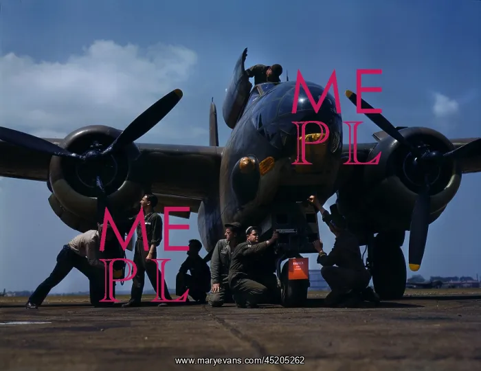: World War II, servicing an A-20 bomber, ? : World War II, servicing an A-20 bomber, ?