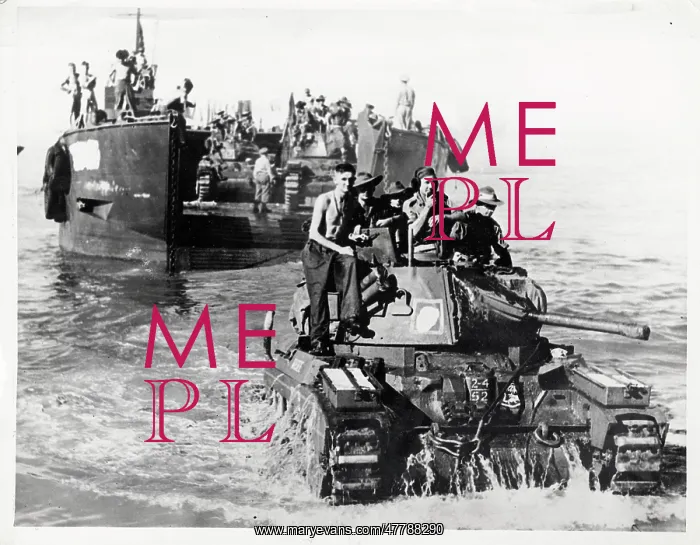 : World War II tank coming ashore, western front c.1944 : World War II tank coming ashore, western front c.1944