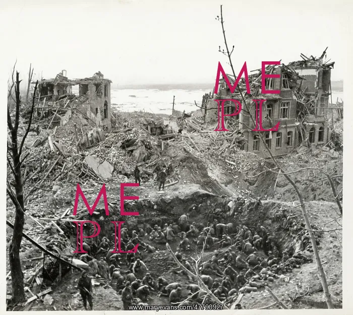 : World War II Wesel - German prisoners in shell hole : World War II Wesel - German prisoners in shell hole