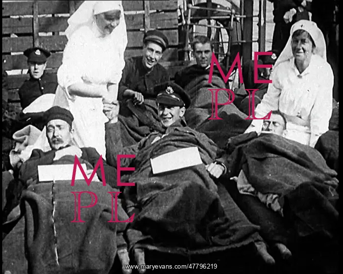 : Wounded British Soldiers Lying Happily On Stretchers : Wounded British Soldiers Lying Happily On Stretchers