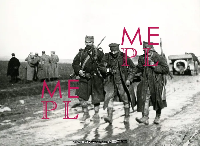 : Wounded soldier on muddy road, Macedonian Front, WW1 : Wounded soldier on muddy road, Macedonian Front, WW1
