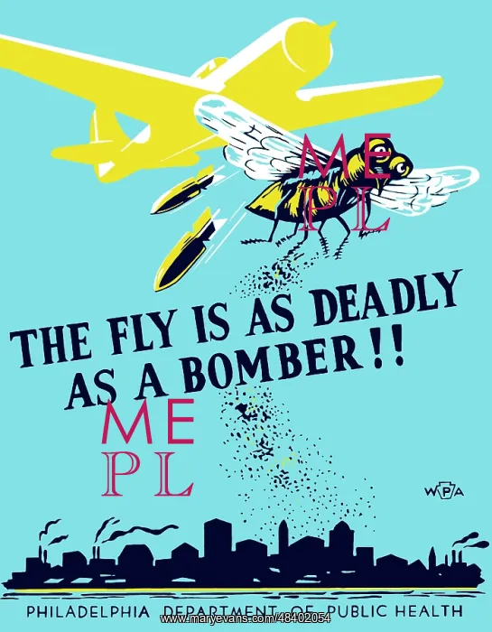 : WPA propaganda poster of a bomber plane and : WPA propaganda poster of a bomber plane and