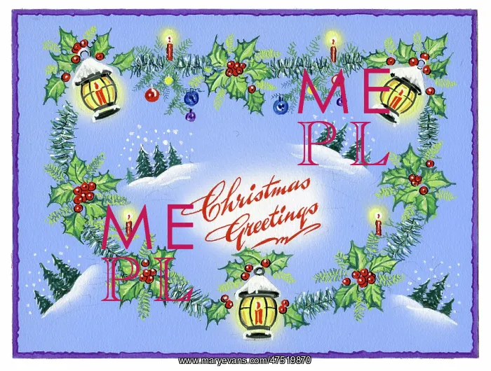 : Wreath of holly, lanterns and candles : Wreath of holly, lanterns and candles