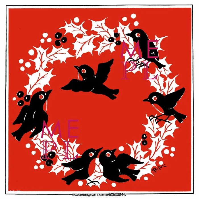  : Wreath of Holly and six robins