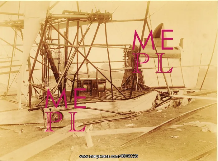 : Wreck of Sir Hiram Maxim's steam-driven aeroplane : Wreck of Sir Hiram Maxim's steam-driven aeroplane