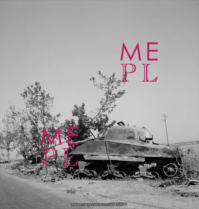  : Wreckage of a General Sherman tank and a German