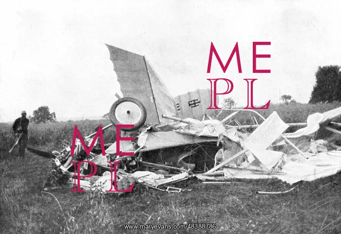 : Wreckage of the plane in which the British pilot : Wreckage of the plane in which the British pilot