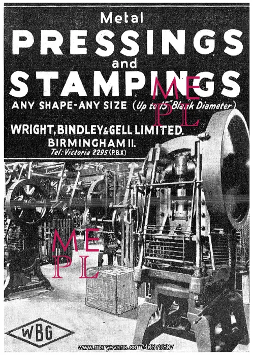 : Wright Bindley And Gell. WBG Metal Pressings & Stampings : Wright Bindley And Gell. WBG Metal Pressings & Stampings