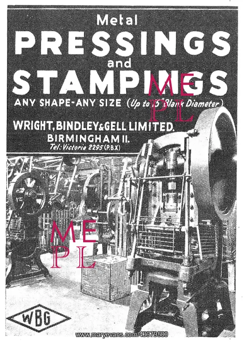 : Wright Bindley & Gell. WBG Pressings & Stampings : Wright Bindley & Gell. WBG Pressings & Stampings