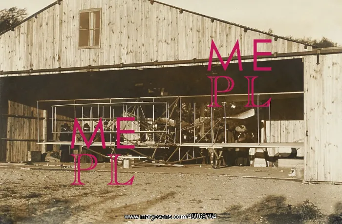 : Wright Brothers airplane in its hanger on : Wright Brothers airplane in its hanger on