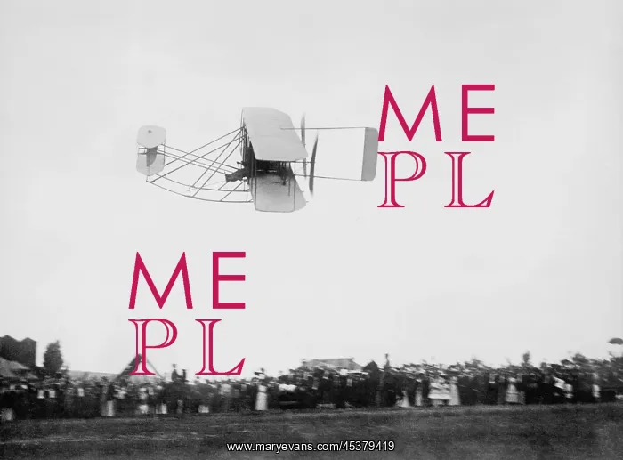 : Wright Model A airplane flying above spectators : Wright Model A airplane flying above spectators