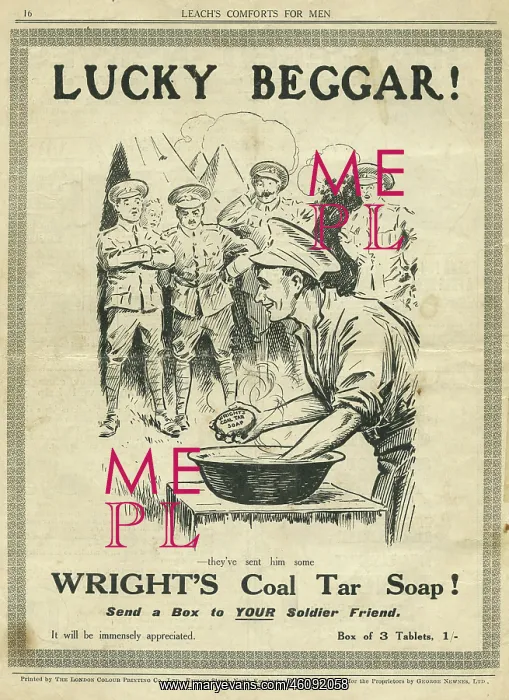 : Wright's Coal Tar Soap advertisement, WW1 : Wright's Coal Tar Soap advertisement, WW1