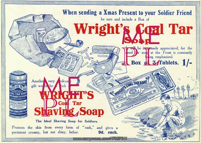 : Wright's Coal Tar Soap advertisement, WW1 : Wright's Coal Tar Soap advertisement, WW1
