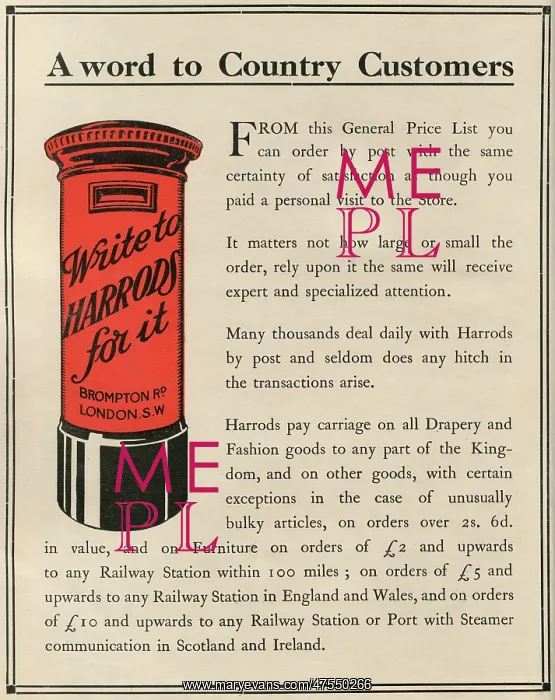 : Write to Harrods for it, 1909 : Write to Harrods for it, 1909