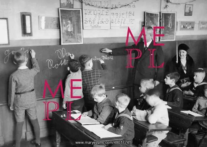 : Writing lesson in the school, 1930 : Writing lesson in the school, 1930