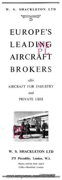 : W.S.Shackleton. Aircraft Sales, Services & Brokerage. Spares : W.S.Shackleton. Aircraft Sales, Services & Brokerage. Spares