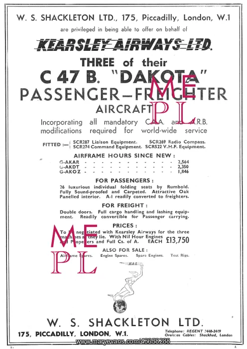 : W.S.Shackleton. Aircraft Sales, Kearsley : W.S.Shackleton. Aircraft Sales, Kearsley