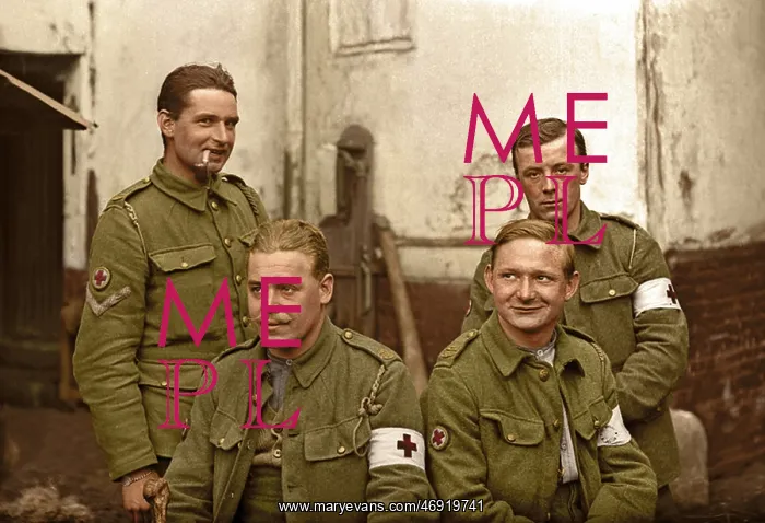  : WW1 100. WW1 - Joshua Riley and unknown soldiers, Vignacourt, France