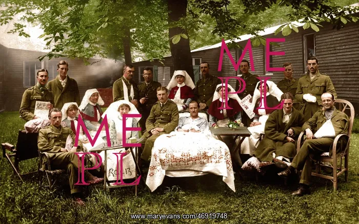 : WW1 100. WW1 - A group of Irish soldiers recuperating with nurses c1917 : WW1 100. WW1 - A group of Irish soldiers recuperating with nurses c1917