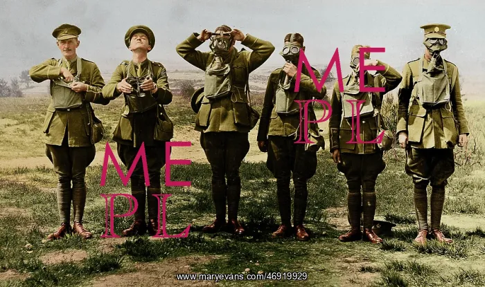 : WW1 100. WW1 - Soldiers demonstrating the correct use of gas masks : WW1 100. WW1 - Soldiers demonstrating the correct use of gas masks