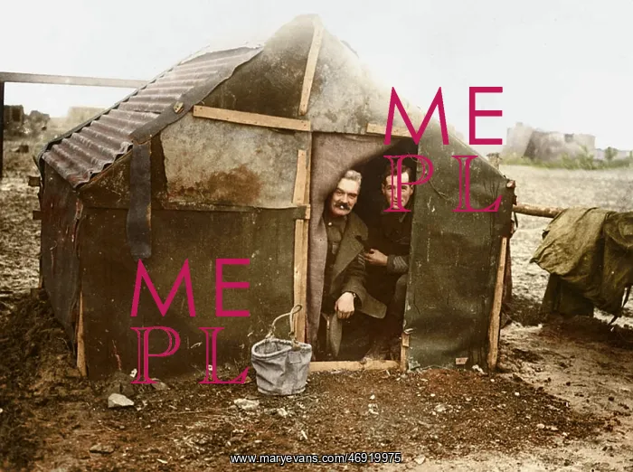 : WW1 100. WW1 - Two officers looking out of a small shelter they appear : WW1 100. WW1 - Two officers looking out of a small shelter they appear