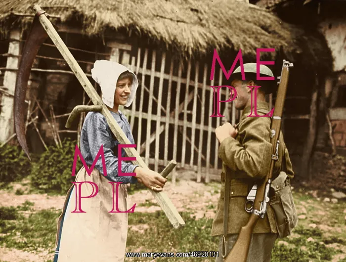 : WW1 100. WW1 - A British soldier talks to a local farm worker : WW1 100. WW1 - A British soldier talks to a local farm worker
