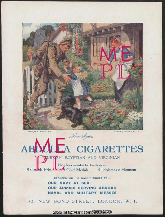 : WW1 - Advert for Abdulla Cigarettes : WW1 - Advert for Abdulla Cigarettes