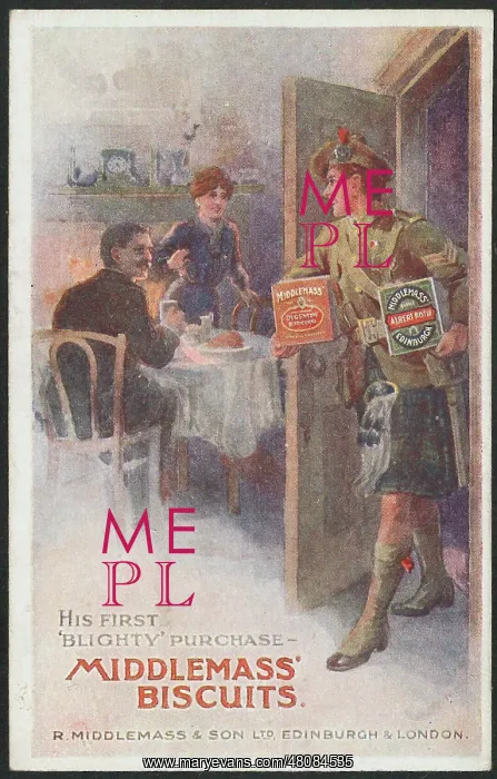 : WW1 - Advertisement for Middlemass Biscuits : WW1 - Advertisement for Middlemass Biscuits