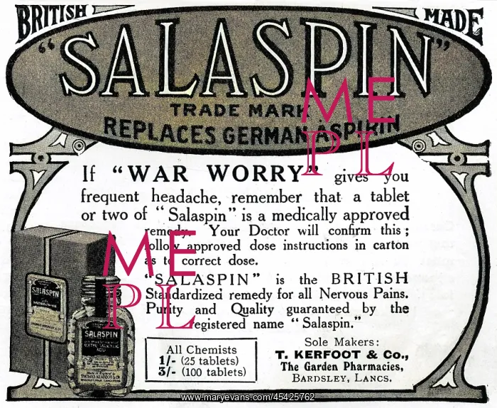  : WW1 advertisement for Salaspin replacing German aspirin