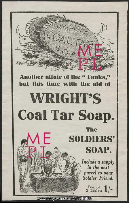 : WW1 - Advert for Wright's Coal Tar Soap : WW1 - Advert for Wright's Coal Tar Soap