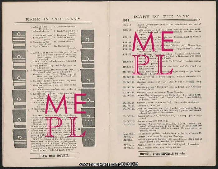 : WW1 - Bovril, Handy-Book & Diary of the War, two pages : WW1 - Bovril, Handy-Book & Diary of the War, two pages