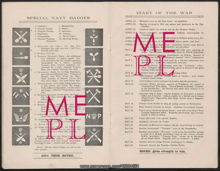: WW1 - Bovril, Handy-Book & Diary of the War, two pages : WW1 - Bovril, Handy-Book & Diary of the War, two pages