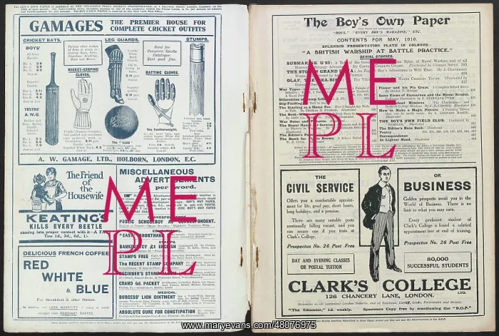 : WW1 - The Boy's Own Paper, May 1916 - adverts : WW1 - The Boy's Own Paper, May 1916 - adverts
