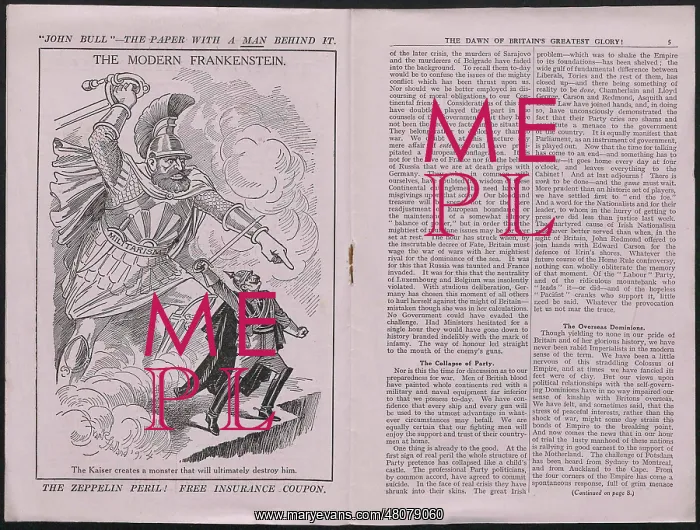 : WW1 - Cartoon, The Modern Frankenstein, and article : WW1 - Cartoon, The Modern Frankenstein, and article