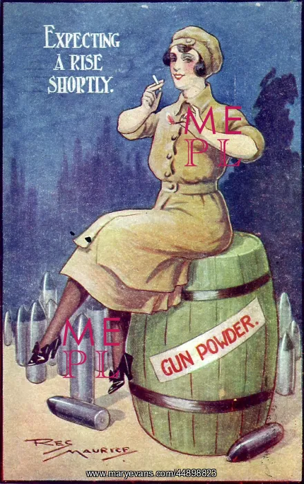 : WW1 cartoon on postcard - munition worker : WW1 cartoon on postcard - munition worker