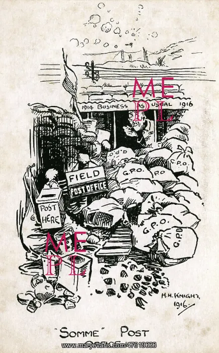 : WW1 cartoon, Somme Post Office : WW1 cartoon, Somme Post Office