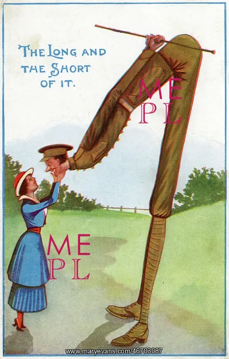 : WW1 - Comic Postcard - The Long and the Short of it : WW1 - Comic Postcard - The Long and the Short of it