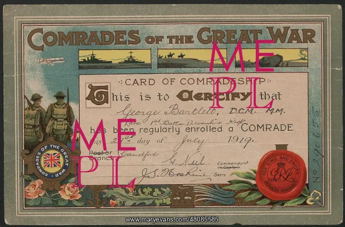 : WW1 - Comrades of the Great War, membership card : WW1 - Comrades of the Great War, membership card