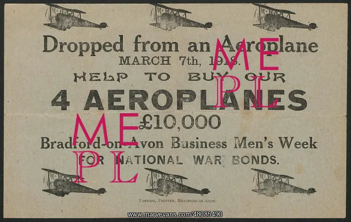 : WW1 - Dropped from an Aeroplane, fundraising leaflet : WW1 - Dropped from an Aeroplane, fundraising leaflet
