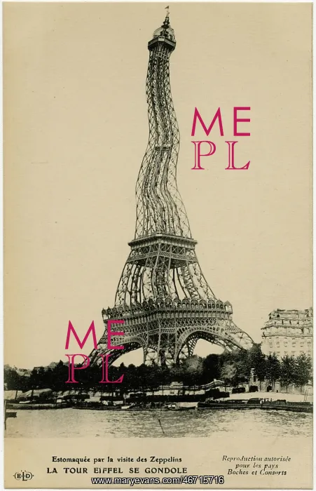 : WW1 - Eiffel Tower in Paris is scared of the Zeppelin menace : WW1 - Eiffel Tower in Paris is scared of the Zeppelin menace