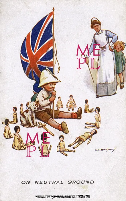 : WW1 era - Comic Postcard - On Neutral Ground : WW1 era - Comic Postcard - On Neutral Ground