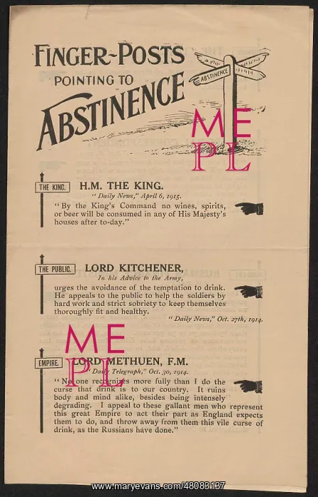 : WW1 - Finger-Posts pointing to Abstinence : WW1 - Finger-Posts pointing to Abstinence