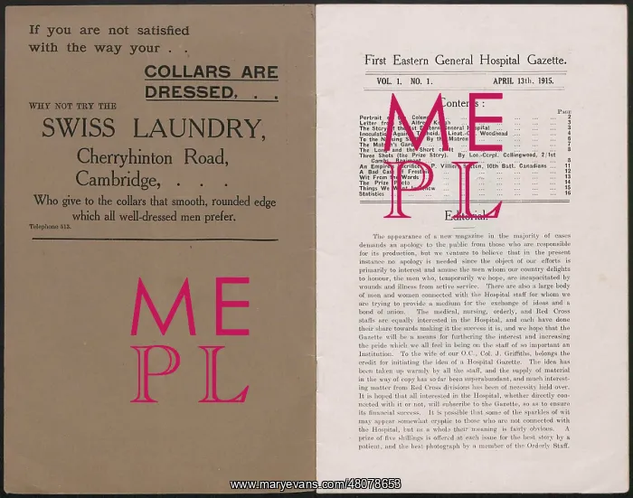 : WW1 - First Eastern General Hospital Gazette : WW1 - First Eastern General Hospital Gazette