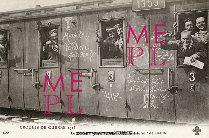: WW1 - German soldiers on a train on their way to the front : WW1 - German soldiers on a train on their way to the front