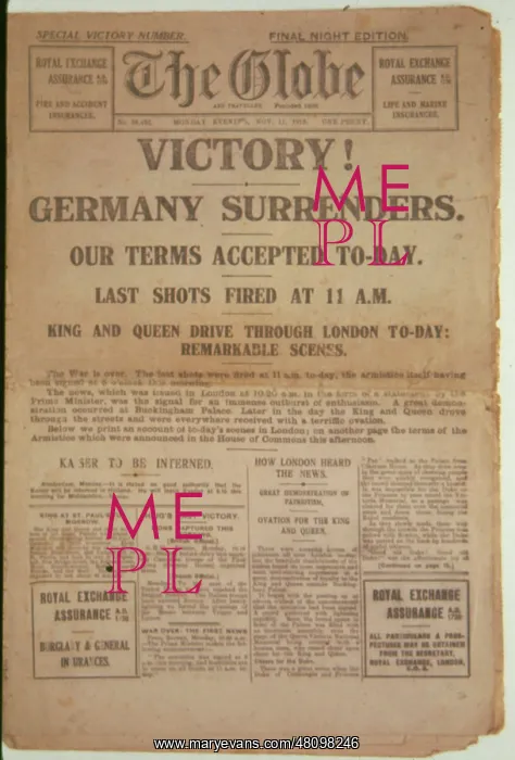 : WW1 - The Globe - Victory! - 11 November 1918 : WW1 - The Globe - Victory! - 11 November 1918