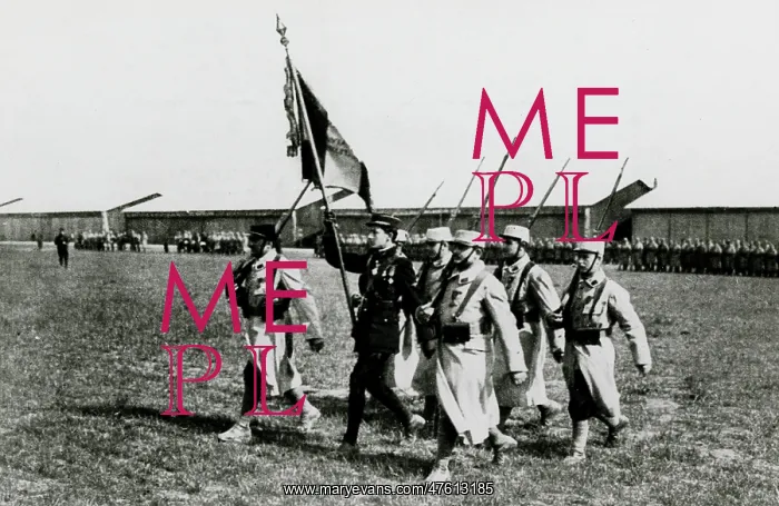 : WW1 - Guynemer with flag of first air group, Longvic, Dijon : WW1 - Guynemer with flag of first air group, Longvic, Dijon