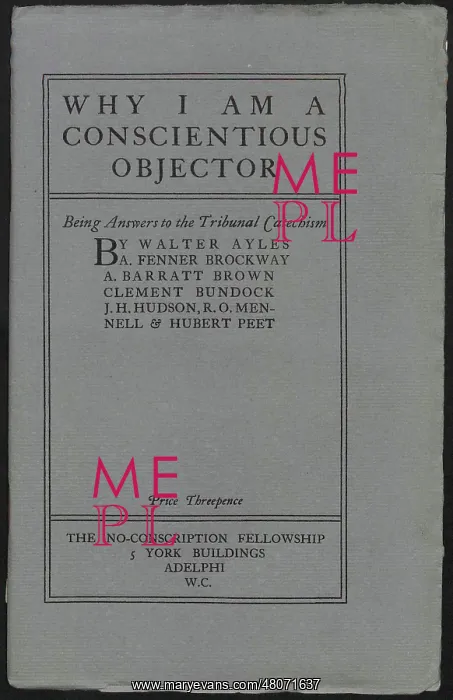 : WW1 - Why I Am a Conscientious Objector, front cover : WW1 - Why I Am a Conscientious Objector, front cover