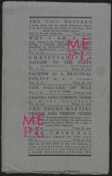 : WW1 - Why I Am a Conscientious Objector, back cover : WW1 - Why I Am a Conscientious Objector, back cover