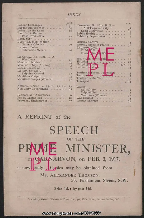 : WW1 - index and advertisement : WW1 - index and advertisement
