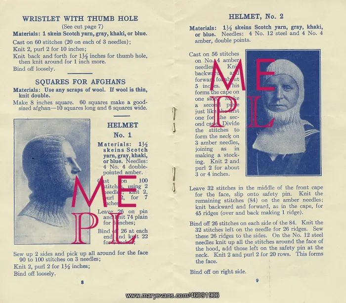: WW1 knitting booklet patterns, knitted helmets : WW1 knitting booklet patterns, knitted helmets